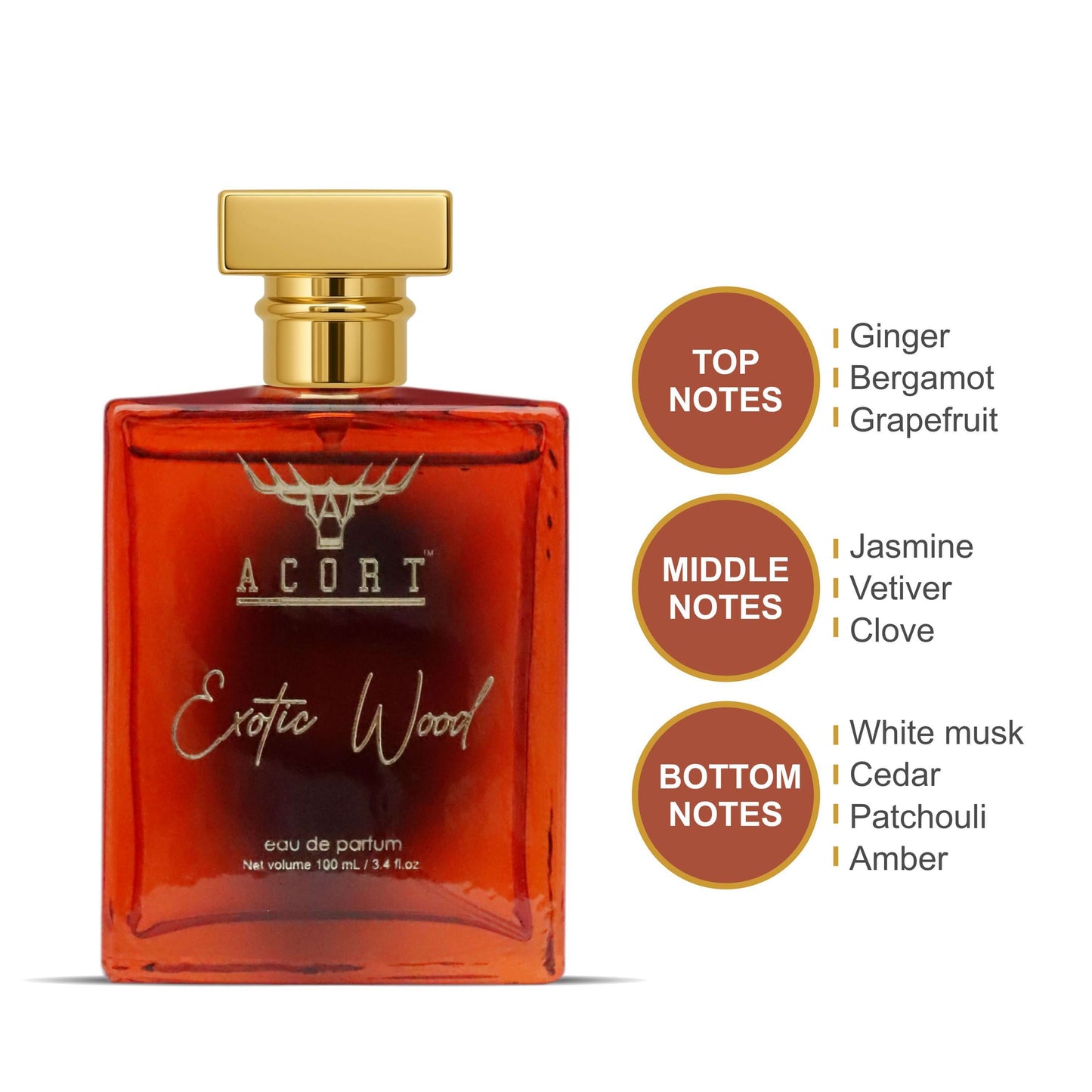 Acort Exotic Wood Eau de Parfum 100ml – Luxurious Unisex Fragrance with Rose & Agarwood