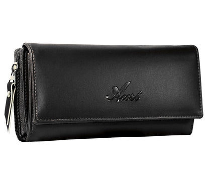 Acrot Women’s Black Leather Wallet with 10 Card Slots – Elegant & Stylish Purse