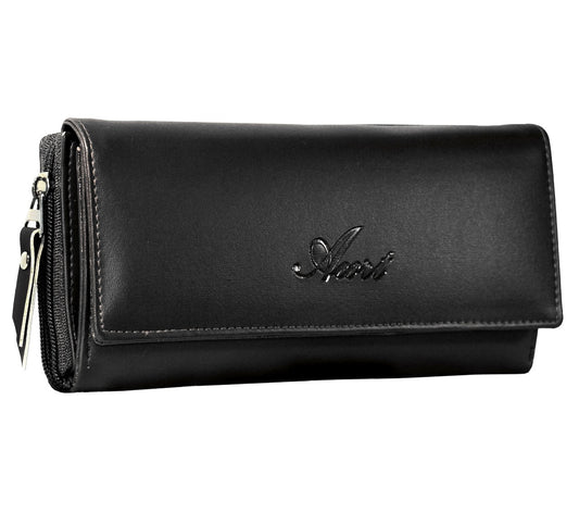Acrot Women’s Black Leather Wallet with 10 Card Slots – Elegant & Stylish Purse