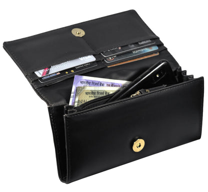 Acrot Women’s Black Leather Wallet with 10 Card Slots – Elegant & Stylish Purse